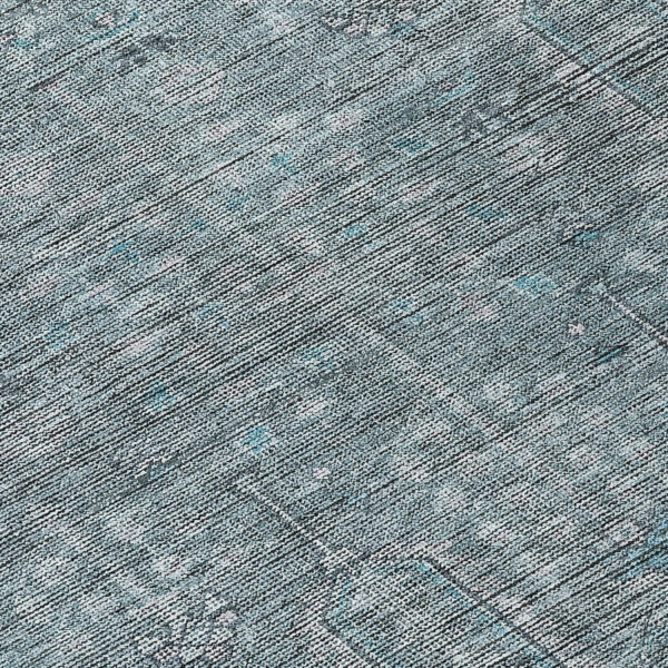 8' Teal Blue And Gray Round Southwestern Washable Indoor Outdoor Area Rug