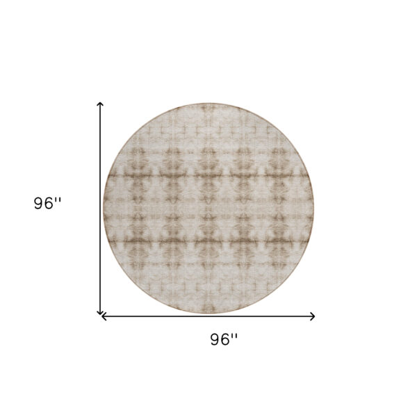 8' Beige Taupe And Tan Round Geometric Washable Indoor Outdoor Area Rug