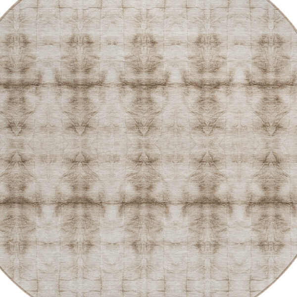 8' Beige Taupe And Tan Round Geometric Washable Indoor Outdoor Area Rug