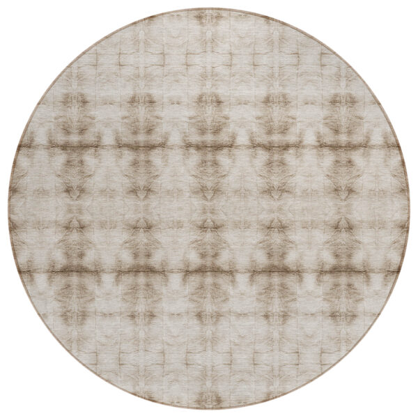 8' Beige Taupe And Tan Round Geometric Washable Indoor Outdoor Area Rug