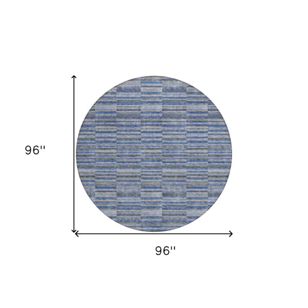 8' Navy Blue And Denim Blue Round Striped Washable Indoor Outdoor Area Rug