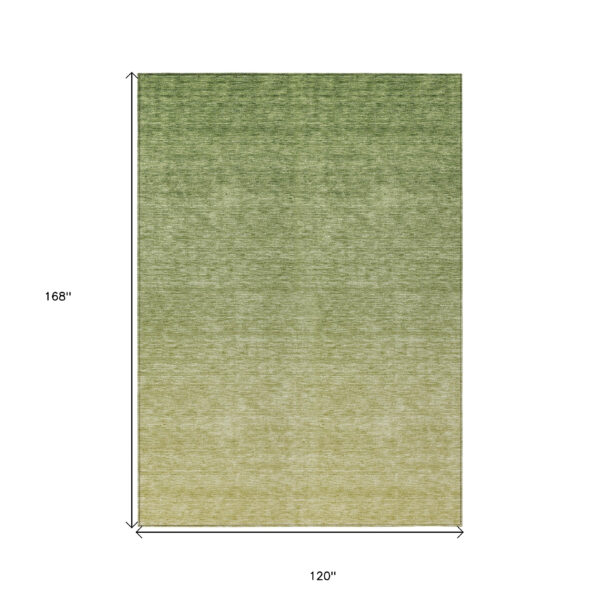 10' X 14' Artichoke Green And Fern Green Ombre Washable Indoor Outdoor Area Rug