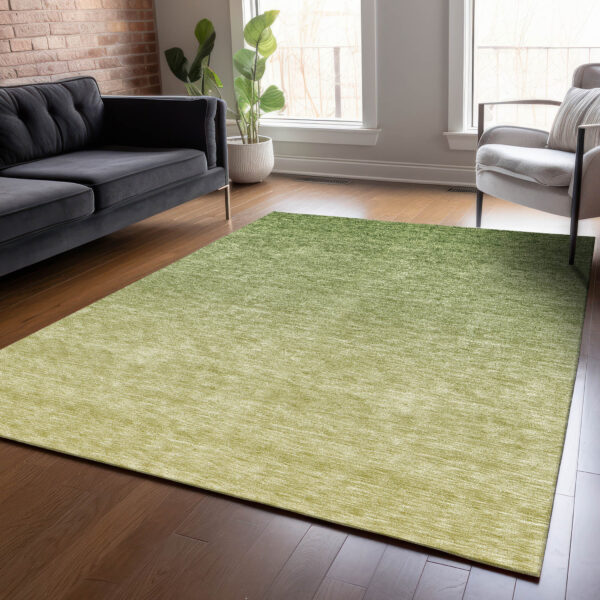 10' X 14' Artichoke Green And Fern Green Ombre Washable Indoor Outdoor Area Rug