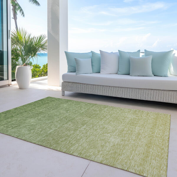 10' X 14' Artichoke Green And Fern Green Ombre Washable Indoor Outdoor Area Rug