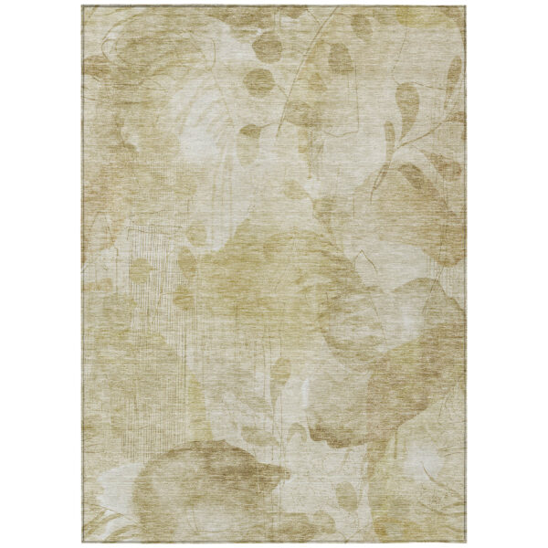 3' X 5' Beige Tan And Ivory Floral Washable Indoor Outdoor Area Rug