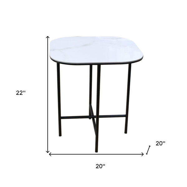 22" White And Black Ceramic And Metal Square End Table