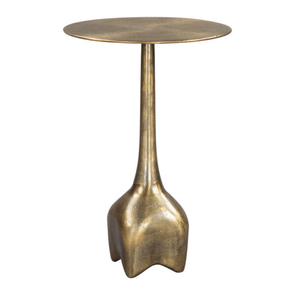 22" Antiqued Brass Distressed Aluminum Round Pedestal End Table