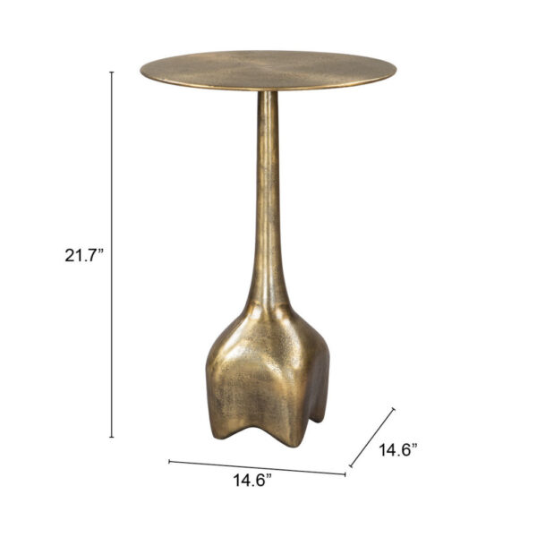 22" Antiqued Brass Distressed Aluminum Round Pedestal End Table