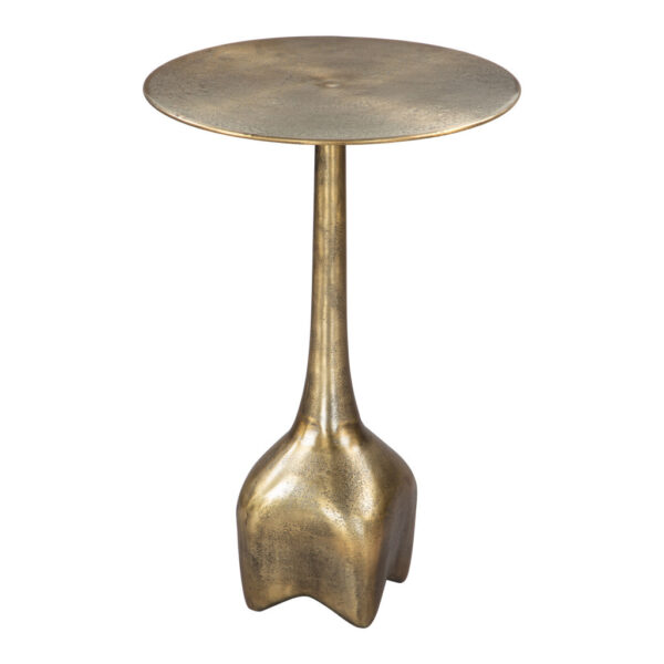 22" Antiqued Brass Distressed Aluminum Round Pedestal End Table