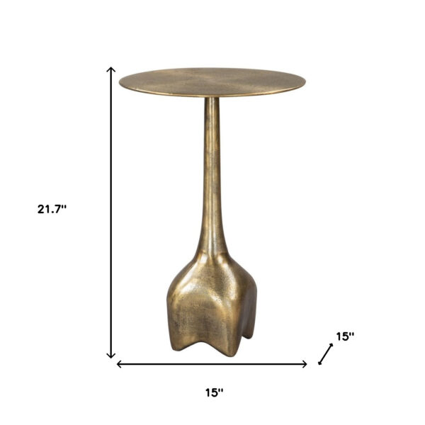 22" Antiqued Brass Distressed Aluminum Round Pedestal End Table