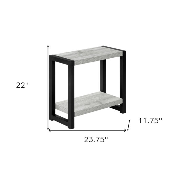 22" Gray And Black Wood And Metal Frame End Table With Shelf