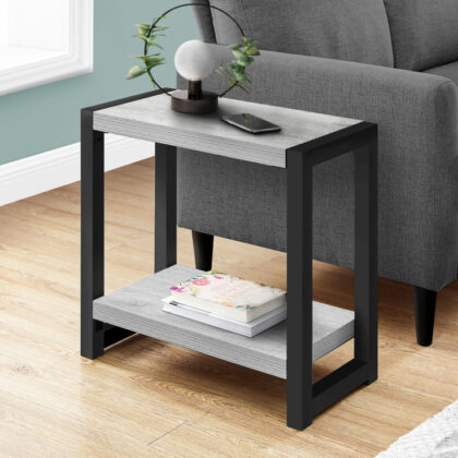 22" Gray And Black Wood And Metal Frame End Table With Shelf
