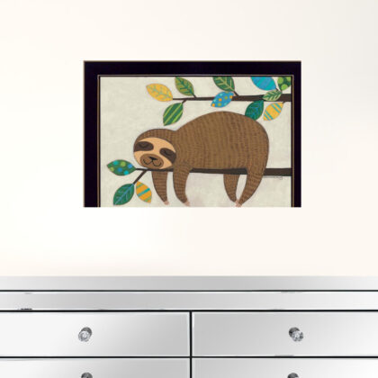 Hanging Sloth II 1 Black Framed Print Wall Art