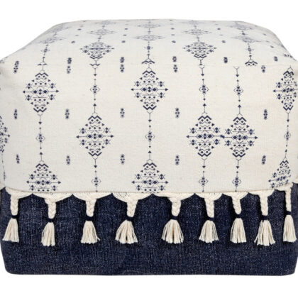 18" Blue 100% Cotton Ottoman