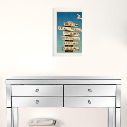 Beach Directional White Framed Print Wall Art