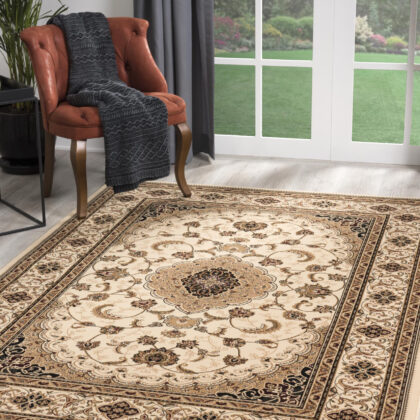 5’ x 8’ Cream Floral Medallion Area Rug