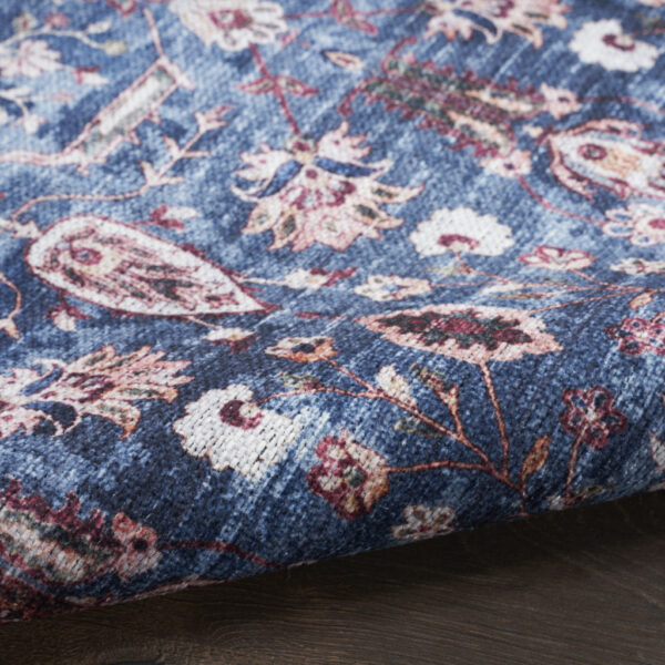 5' x 7' Blue and Red Oriental Power Loom Distressed Washable Non Skid Area Rug