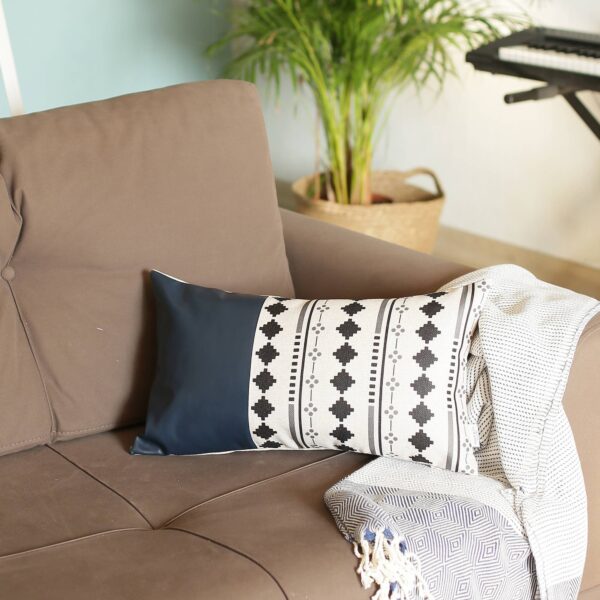 20" X 12" Navy Blue Faux Leather Diamond Zippered Pillow