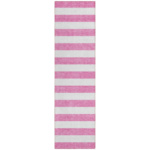 2' X 8' Pink and White Striped Washable Indoor Outdoor Runner Rug