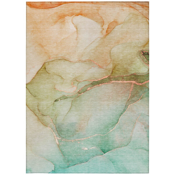 10' X 14' Teal Abstract Washable Non Skid Indoor Outdoor Area Rug