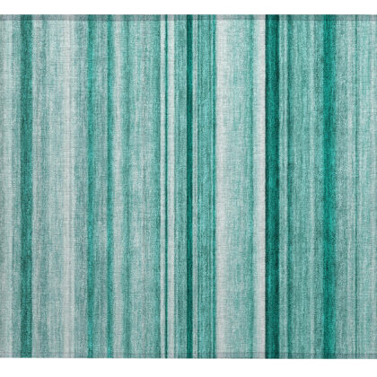2' X 3' Aqua Striped Washable Indoor Outdoor Area Rug