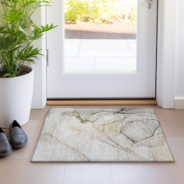 2' X 3' Beige and Gray Abstract Washable Non Skid Indoor Outdoor Area Rug