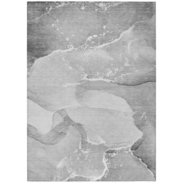 8' X 10' Gray and Ivory Abstract Washable Non Skid Indoor Outdoor Area Rug