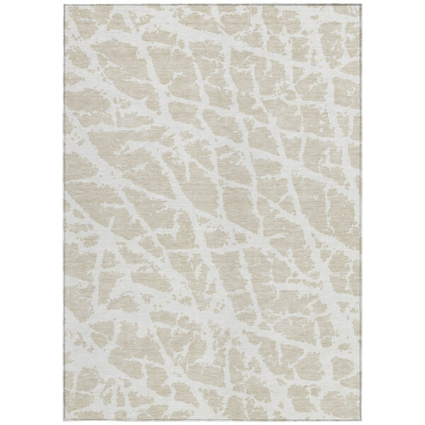 5' X 8' Beige and Ivory Abstract Washable Non Skid Indoor Outdoor Area Rug