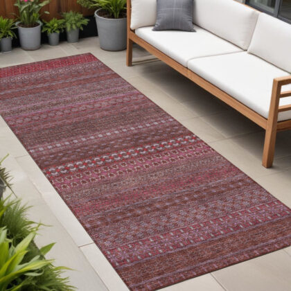 2' X 8' Merlot Striped Washable Indoor Outdoor Runner Rug