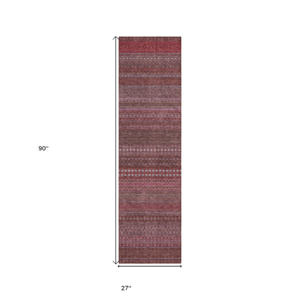 2' X 8' Merlot Striped Washable Indoor Outdoor Runner Rug