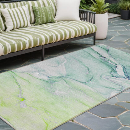 8' Runner Green Abstract Washable Non Skid Indoor Outdoor Runner Rug