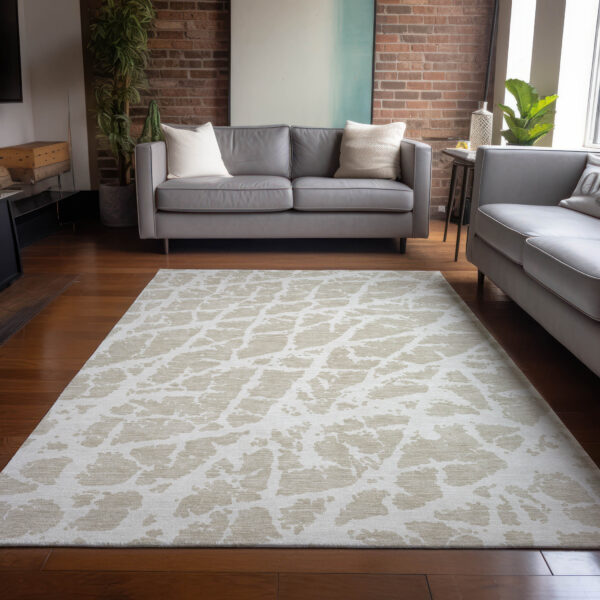 5' X 8' Beige and Ivory Abstract Washable Non Skid Indoor Outdoor Area Rug