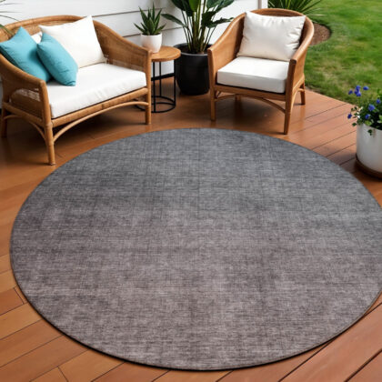 8' Gray Charcoal And Brown Round Ombre Washable Indoor Outdoor Area Rug