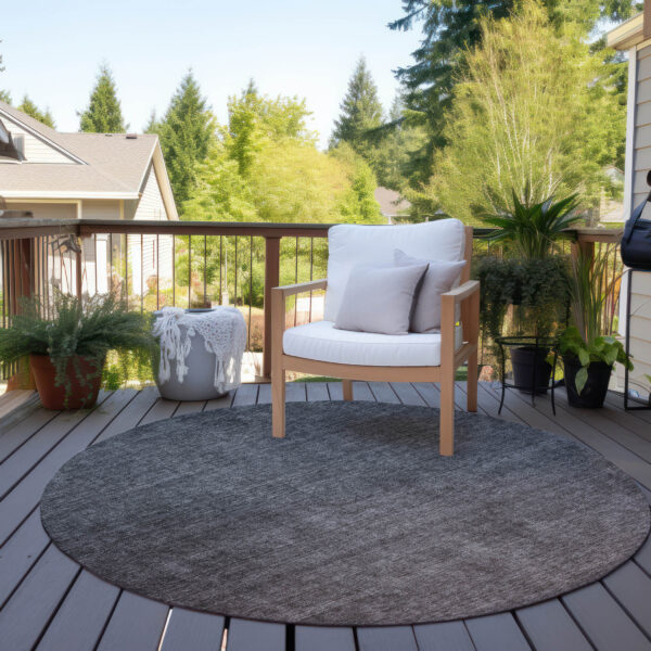 8' Gray Charcoal And Brown Round Ombre Washable Indoor Outdoor Area Rug