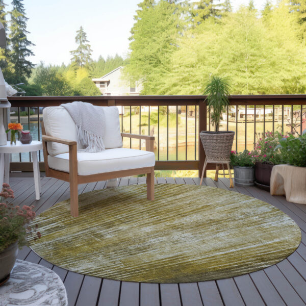 8' Brown Ivory And Taupe Round Striped Washable Indoor Outdoor Area Rug