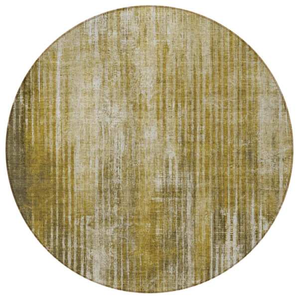 8' Brown Ivory And Taupe Round Striped Washable Indoor Outdoor Area Rug