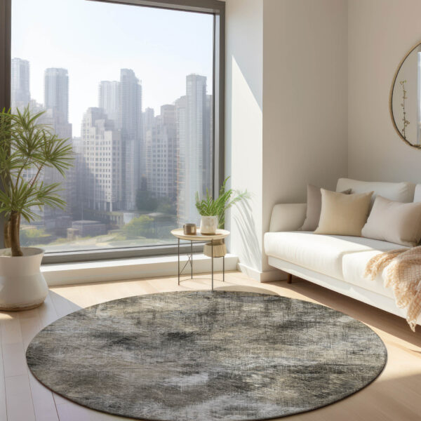 8' Beige Taupe And Gray Round Abstract Washable Indoor Outdoor Area Rug