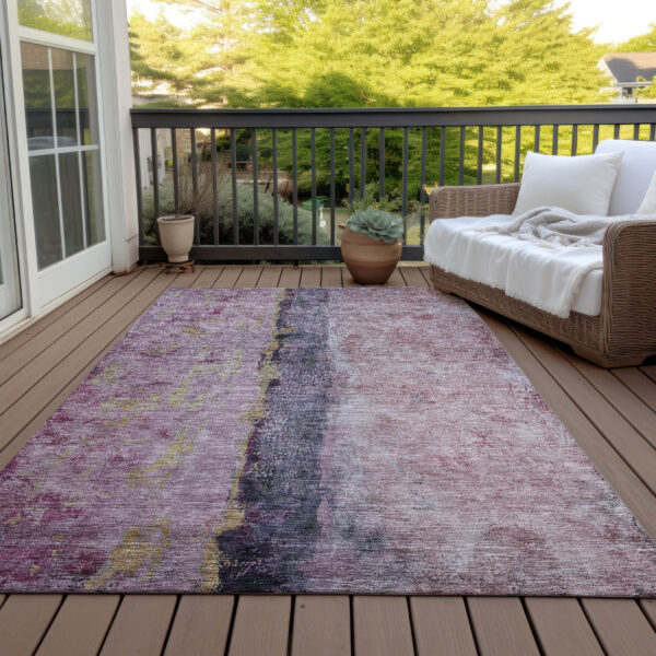 8' X 10' Blush Pink And Purple Abstract Washable Indoor Outdoor Area Rug