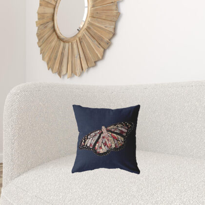 16" Denim Blue Butterfly Zippered Suede Throw Pillow