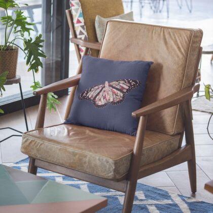 16" Denim Blue Butterfly Zippered Suede Throw Pillow