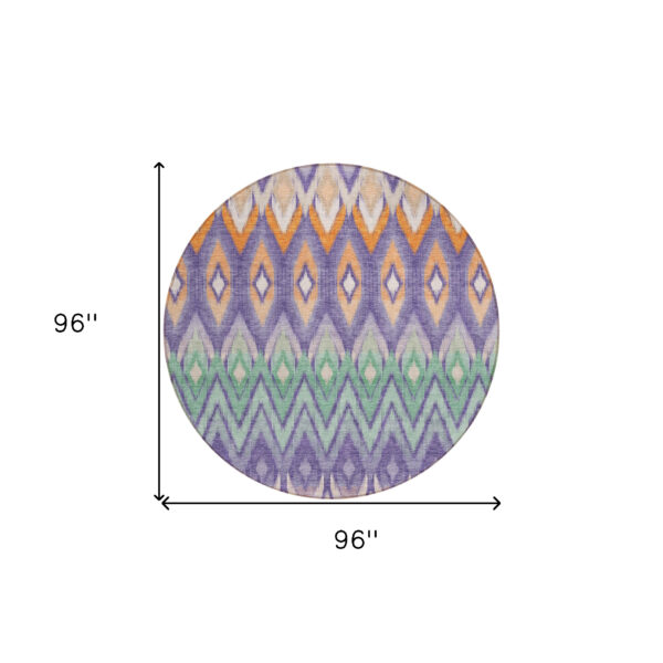 8' Purple Lilac And Orange Round Southwestern Washable Indoor Outdoor Area Rug