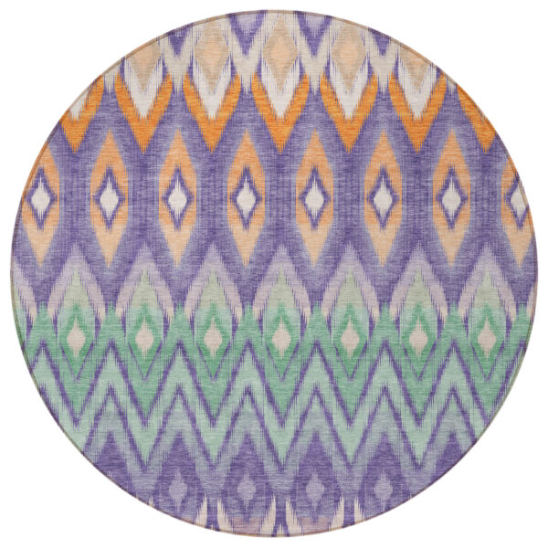 8' Purple Lilac And Orange Round Southwestern Washable Indoor Outdoor Area Rug