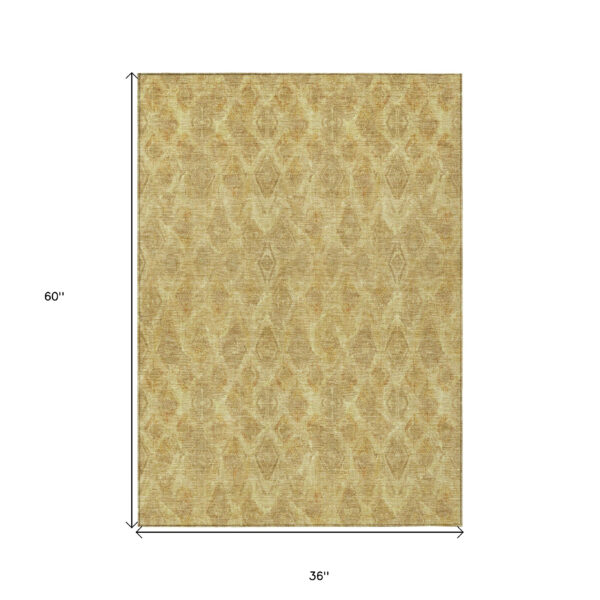 3' X 5' Gold Taupe And Beige Geometric Washable Indoor Outdoor Area Rug