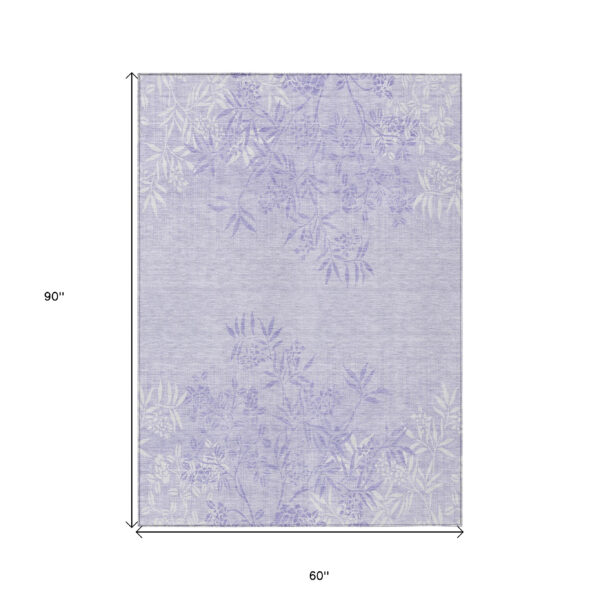 5' X 8' Lilac Purple And Ivory Floral Washable Indoor Outdoor Area Rug