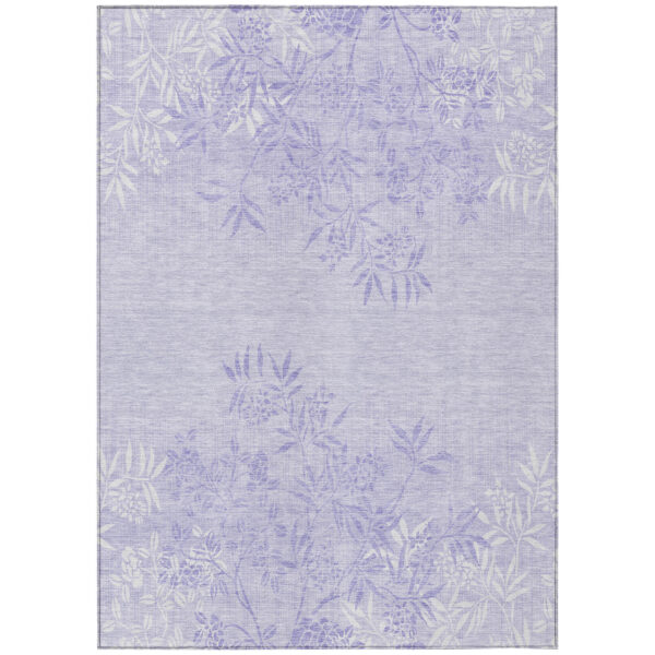 5' X 8' Lilac Purple And Ivory Floral Washable Indoor Outdoor Area Rug