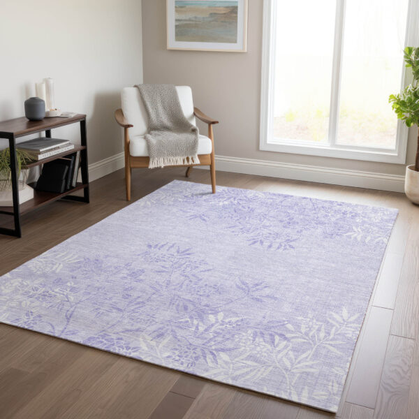 5' X 8' Lilac Purple And Ivory Floral Washable Indoor Outdoor Area Rug