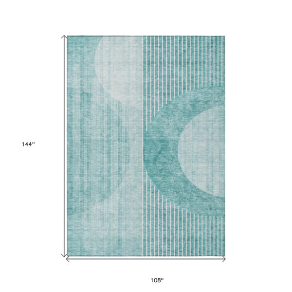 9' X 12' Teal Blue And Aqua Geometric Washable Indoor Outdoor Area Rug