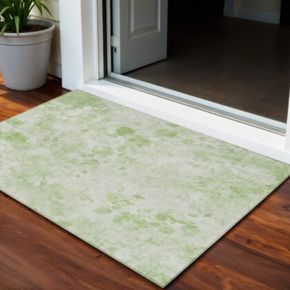 3' X 5' Green And Ivory Floral Washable Indoor Outdoor Area Rug