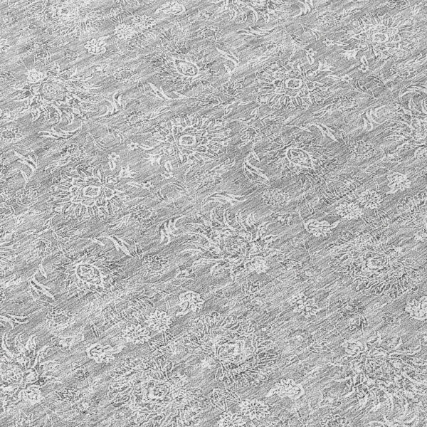 8' Gray Silver And Ivory Round Floral Washable Indoor Outdoor Area Rug