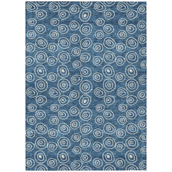 8' X 10' Navy Blue And Ivory Geometric Washable Indoor Outdoor Area Rug